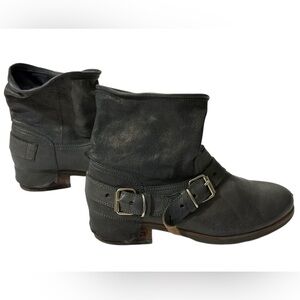 UGG Collection Italy Dusty Blue Leather Harness Moto Ankle Boots Women’s 9 Rare